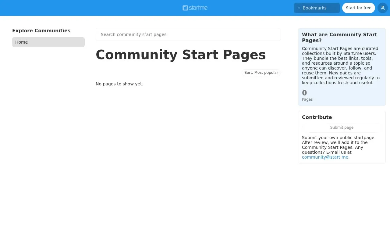 Start.me Stats homepage screenshot