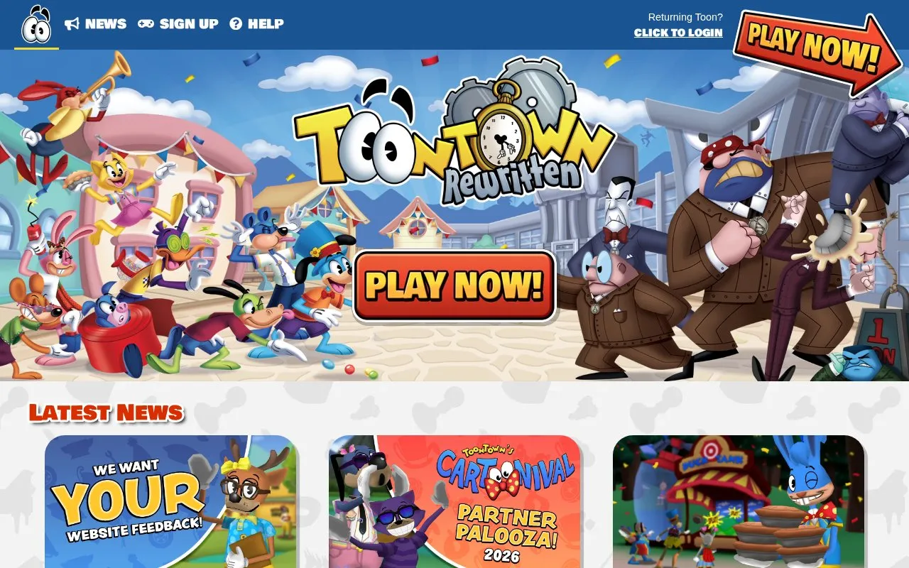 Toontown Rewritten homepage screenshot