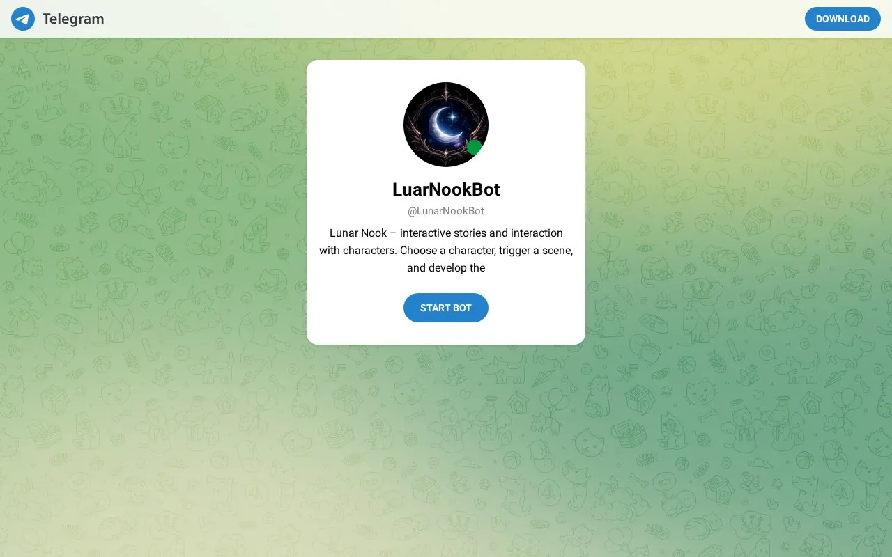 @LunarNookBot homepage screenshot