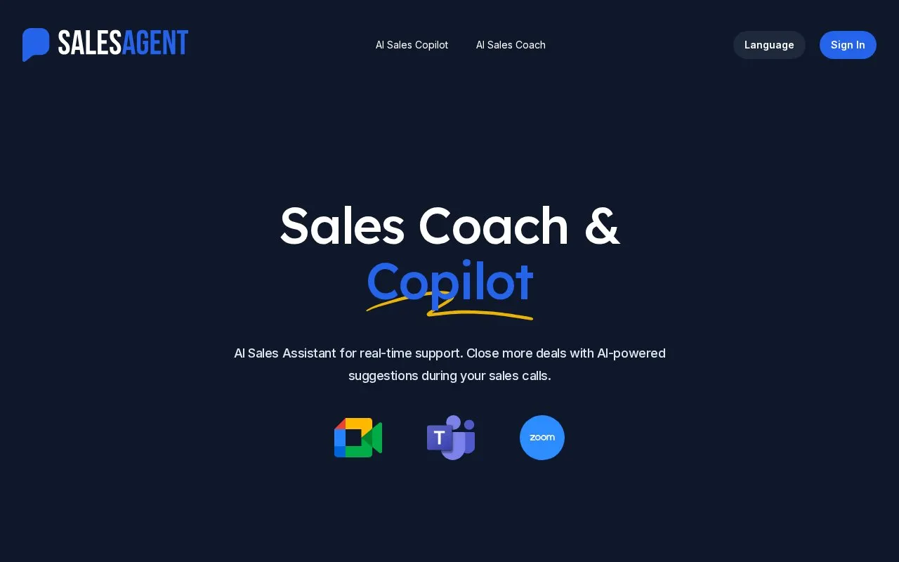 SalesAgent Chat homepage screenshot