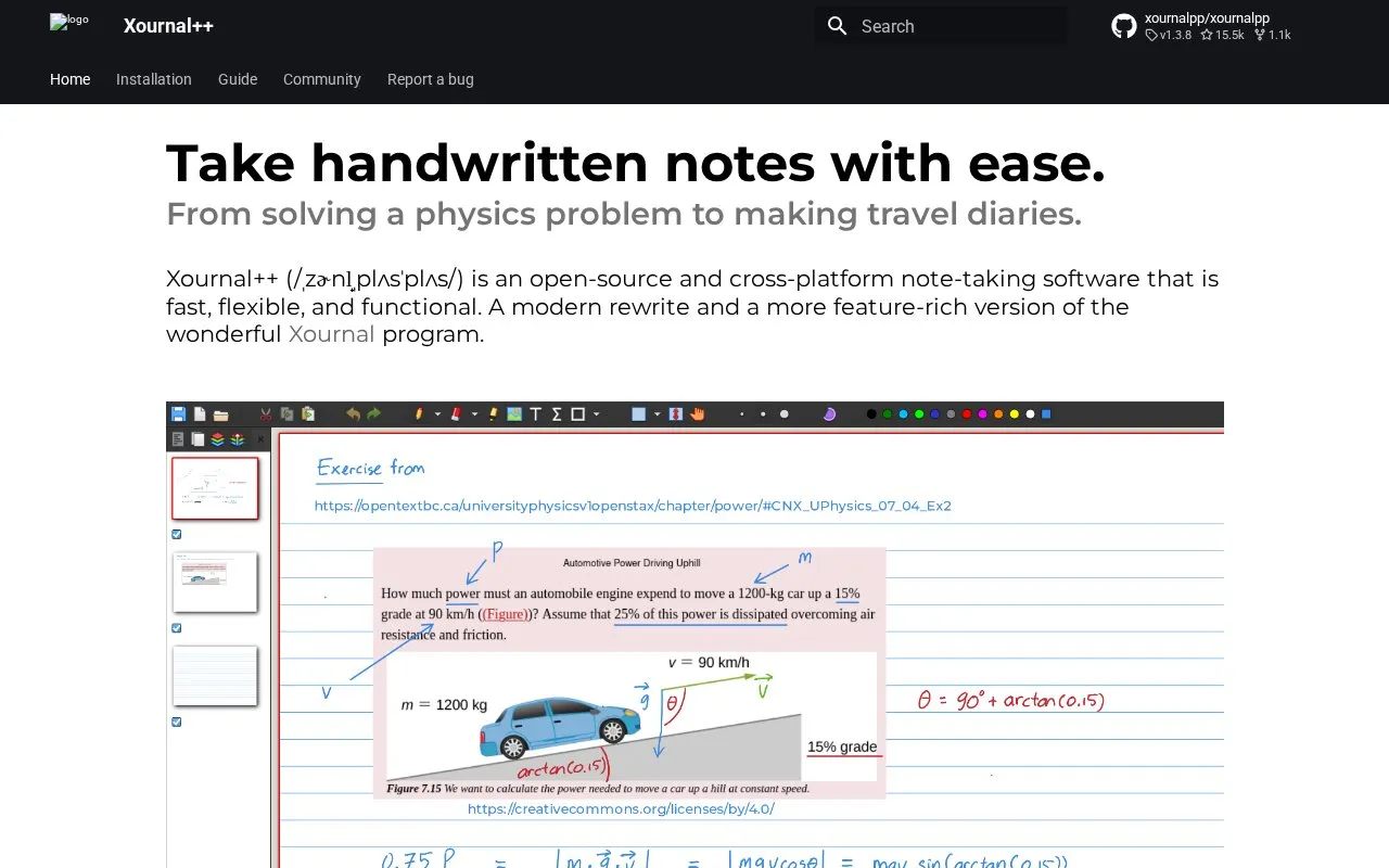 Xournal++ homepage screenshot
