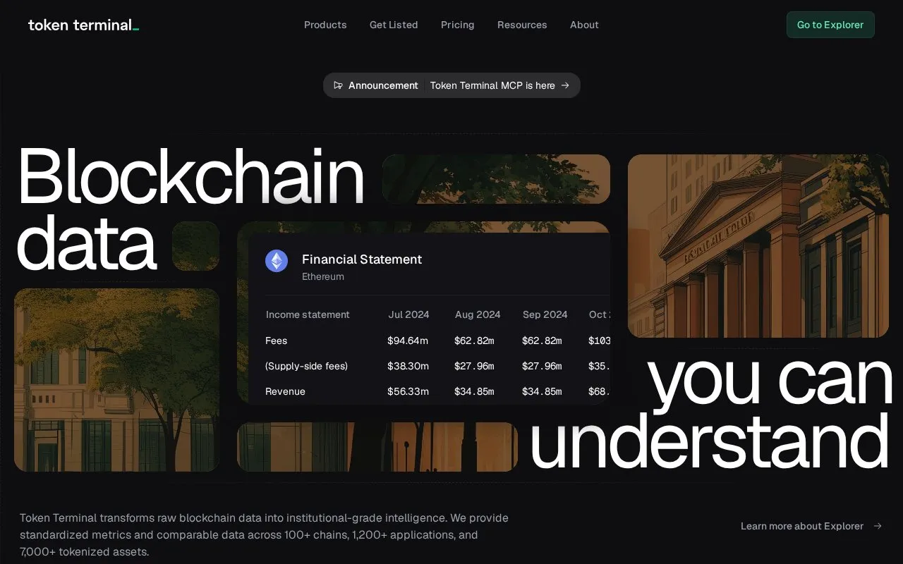 Token Terminal homepage screenshot
