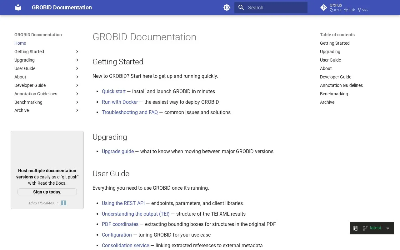 GROBID homepage screenshot
