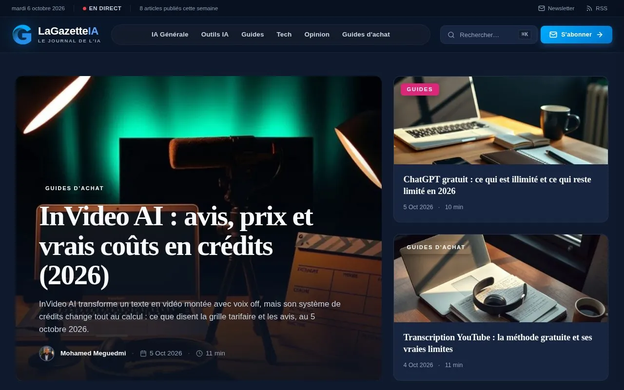 La Gazette IA homepage screenshot