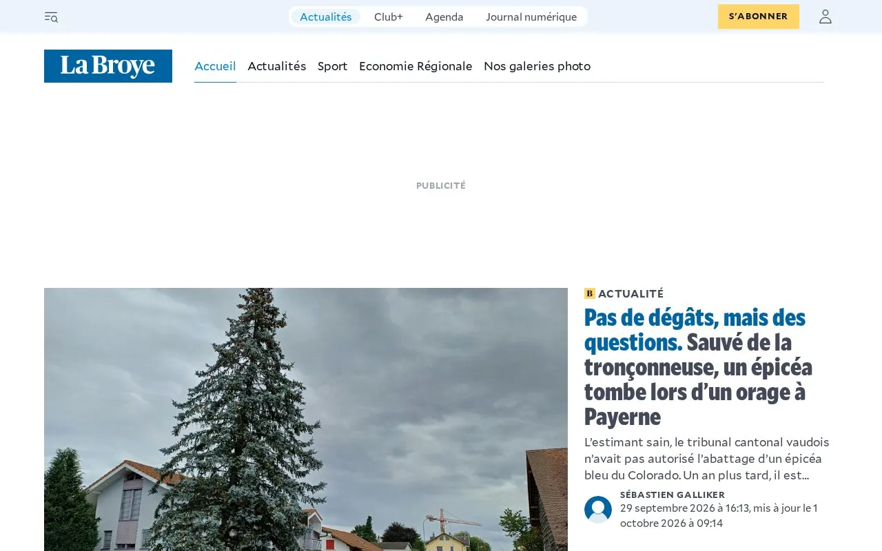 La Broye Hebdo homepage screenshot