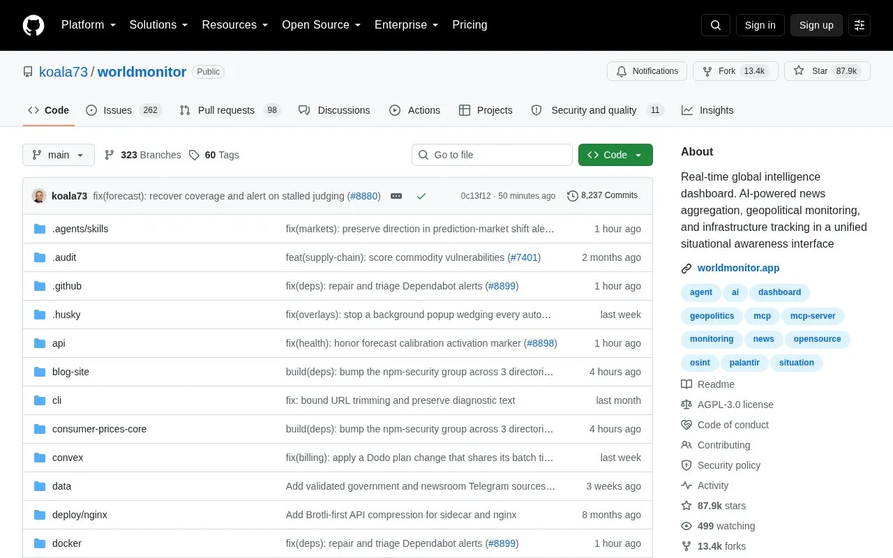 Worldmonitor homepage screenshot