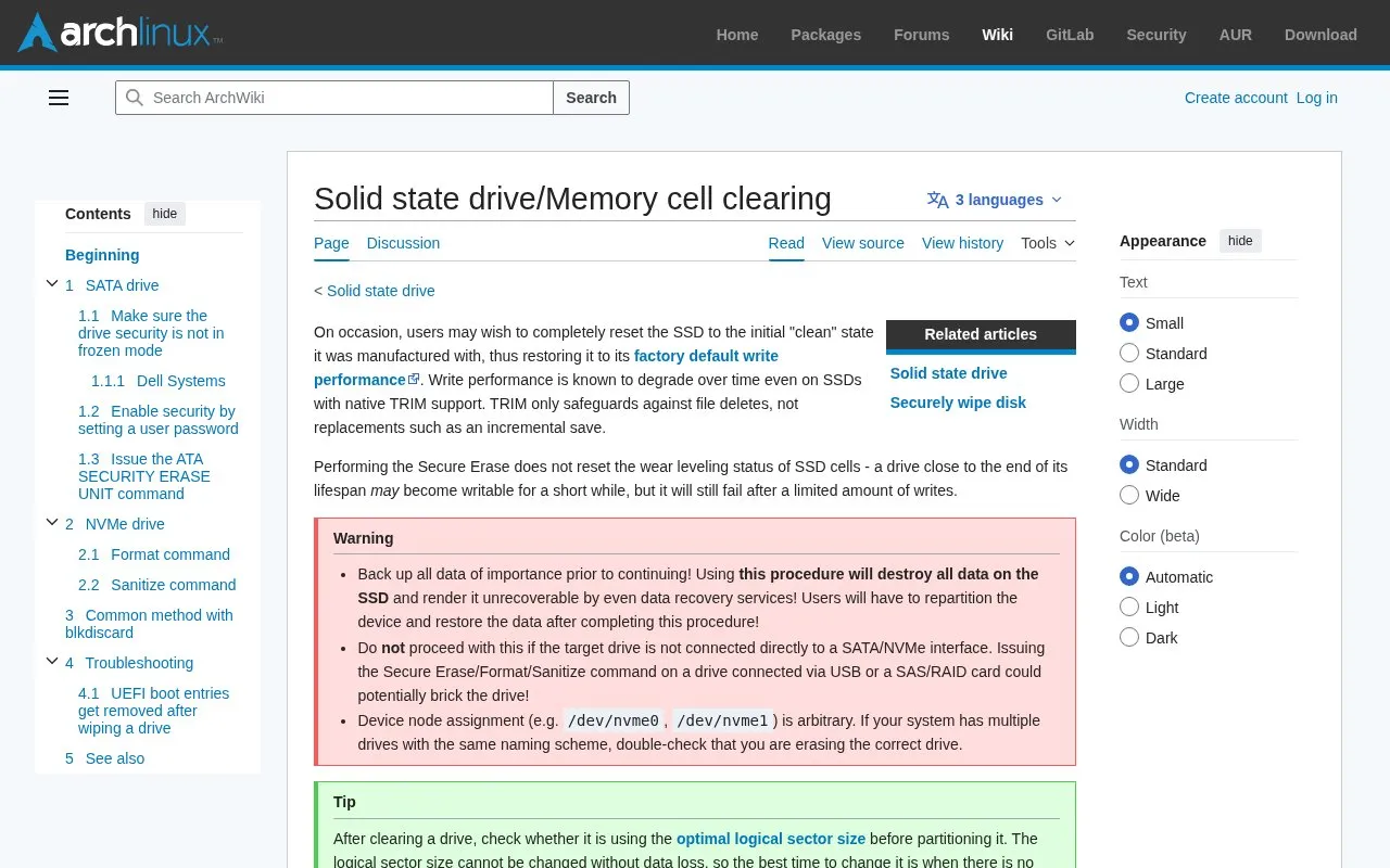 SSD Memory Cell Clearing homepage screenshot