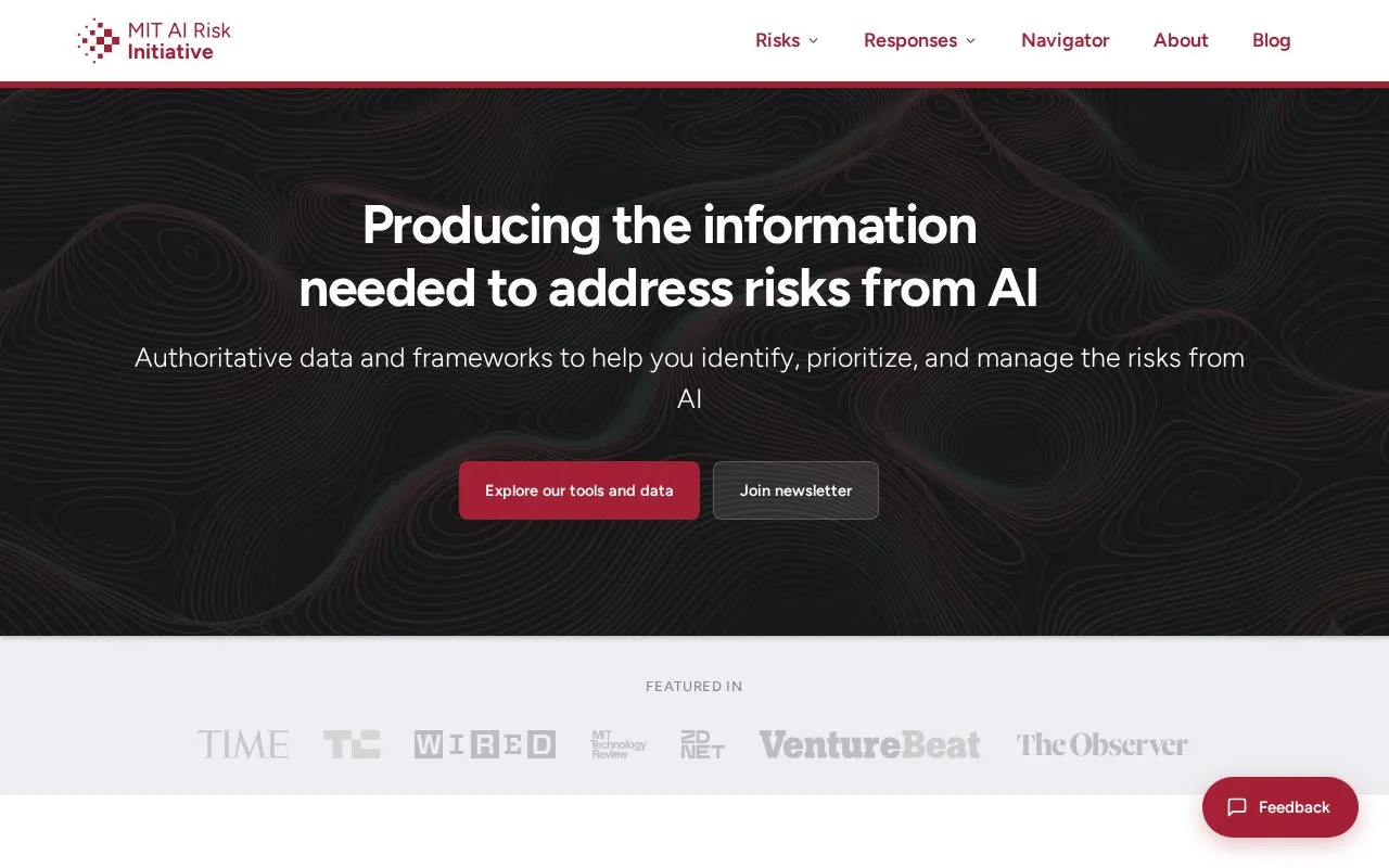 The AI Risk Repository homepage screenshot