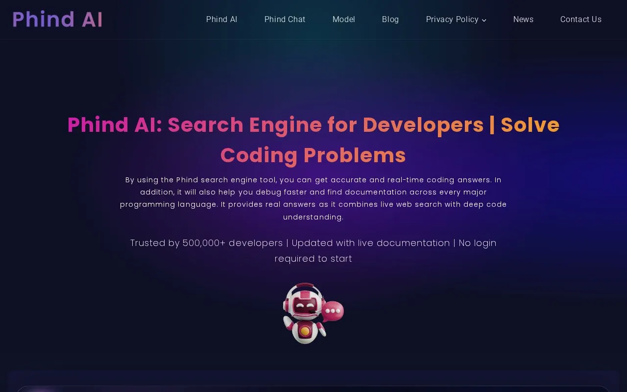 Phind homepage screenshot