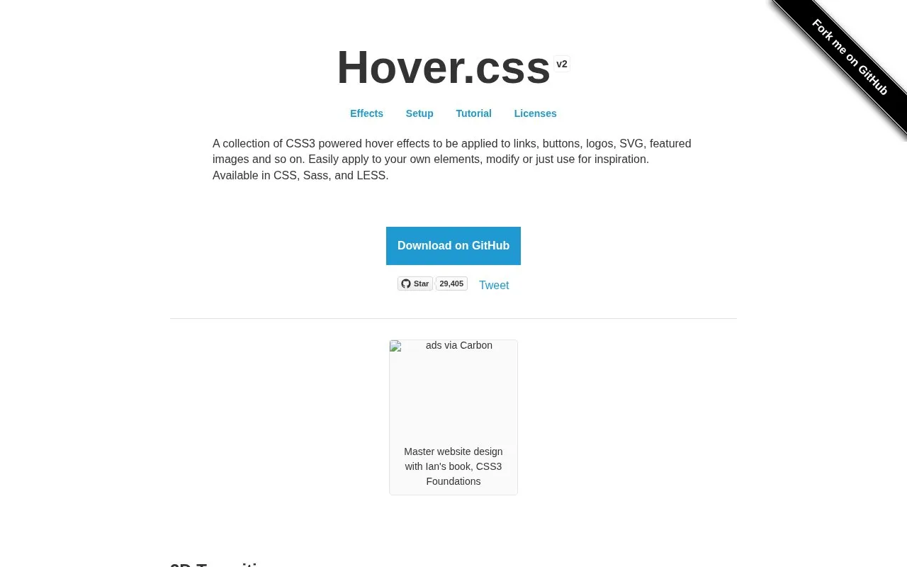 Hover.css homepage screenshot