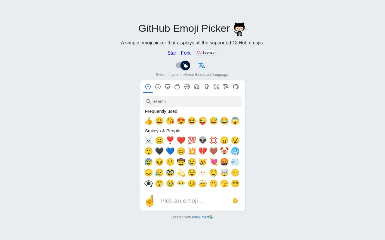 Emoji Picker homepage screenshot