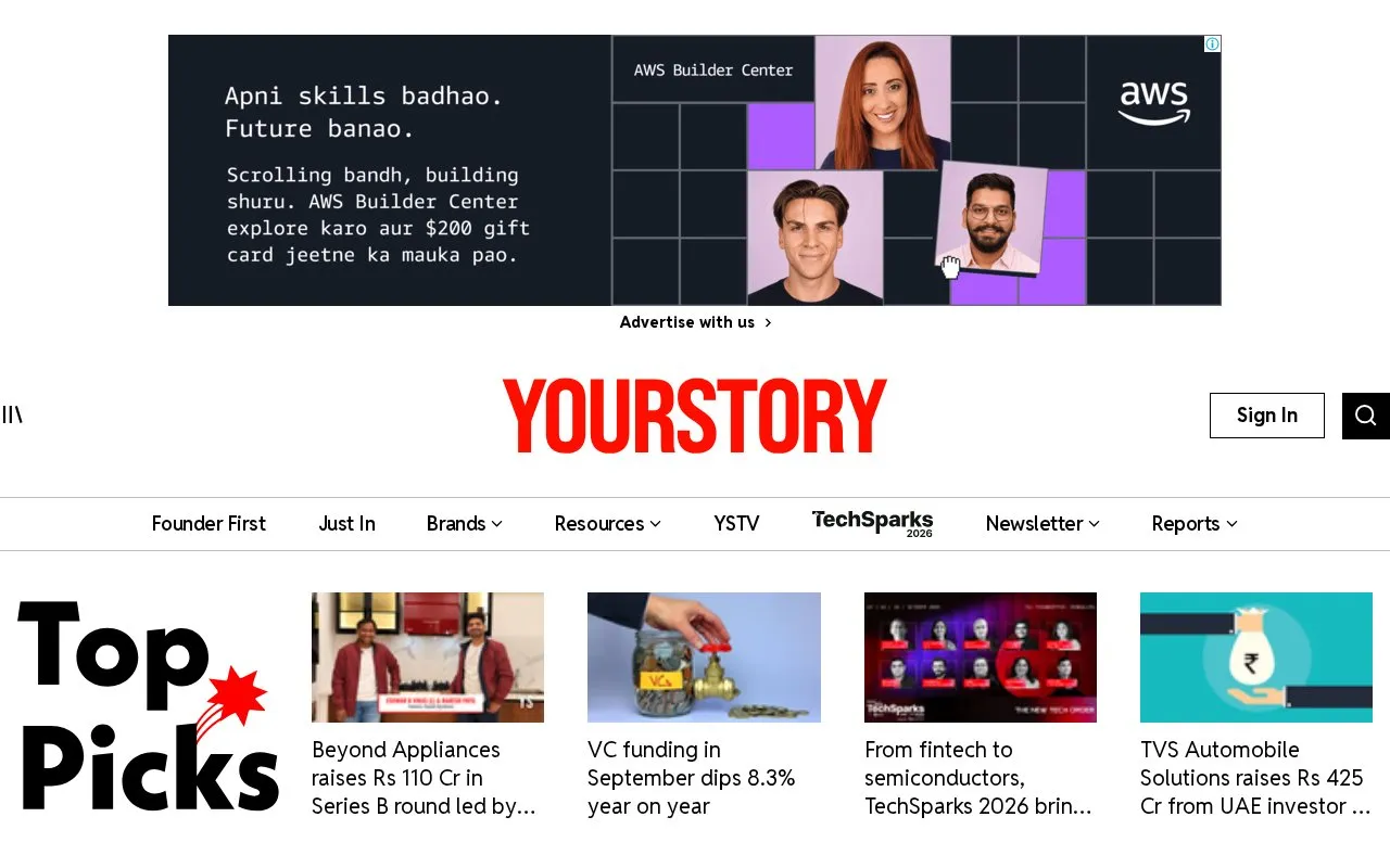 YourStory homepage screenshot
