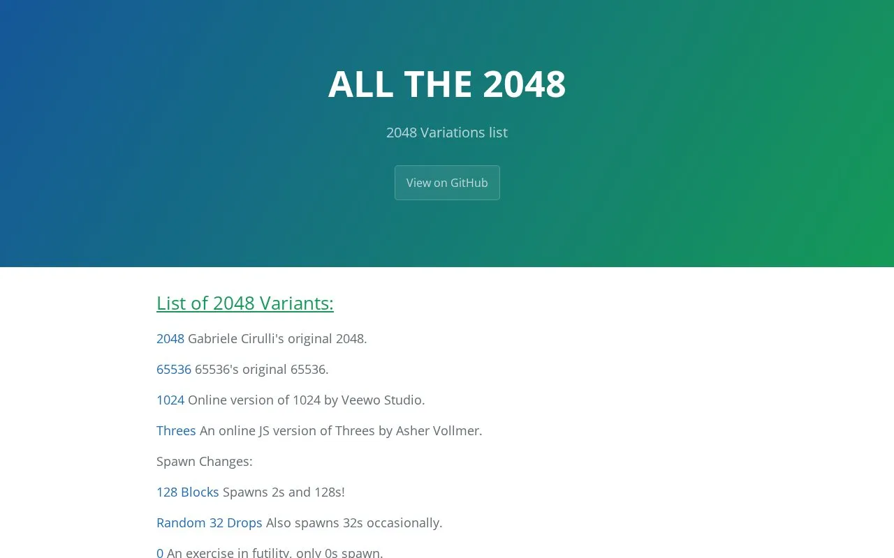 All The 2048 homepage screenshot