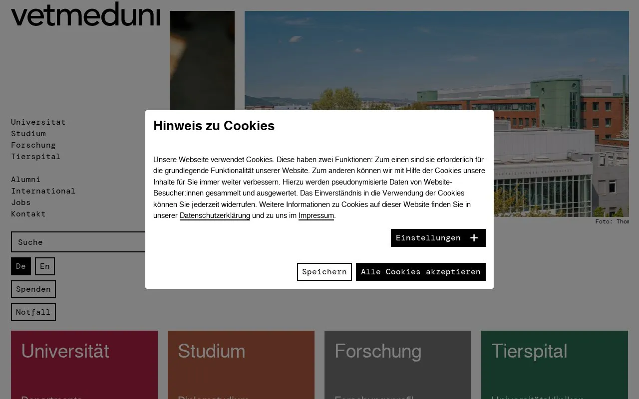 Veterinarmedizinische Universitat Wien homepage screenshot