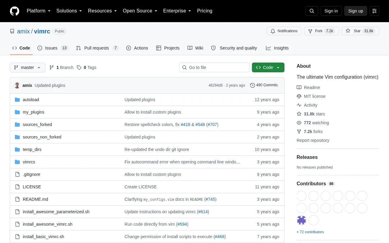 The Ultimate vimrc homepage screenshot