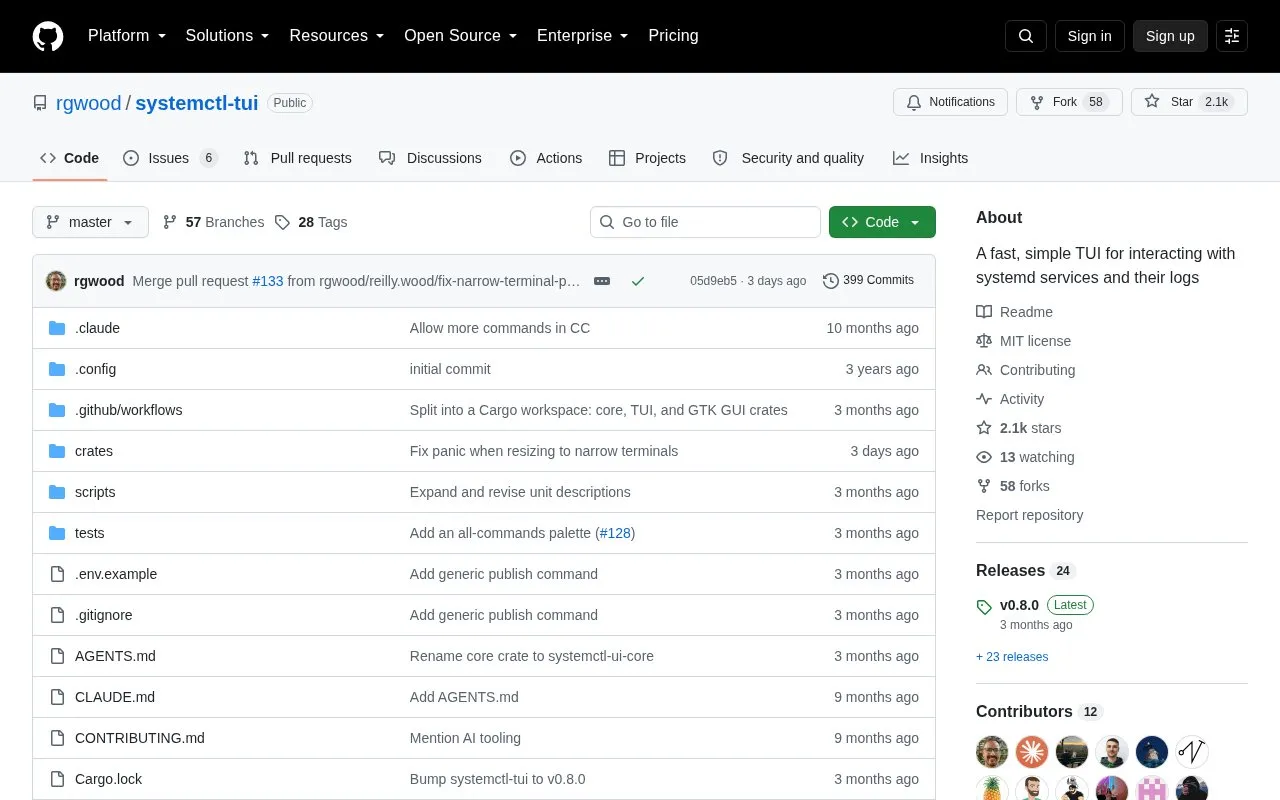 systemctl-tui homepage screenshot