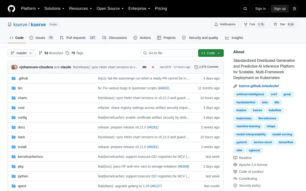Kserve homepage screenshot