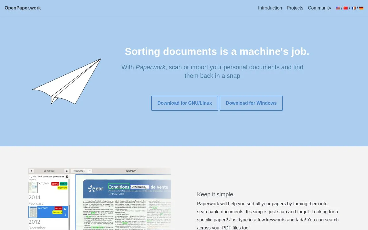 Paperwork homepage screenshot