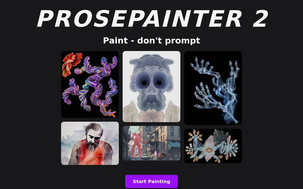 ProsePainter homepage screenshot