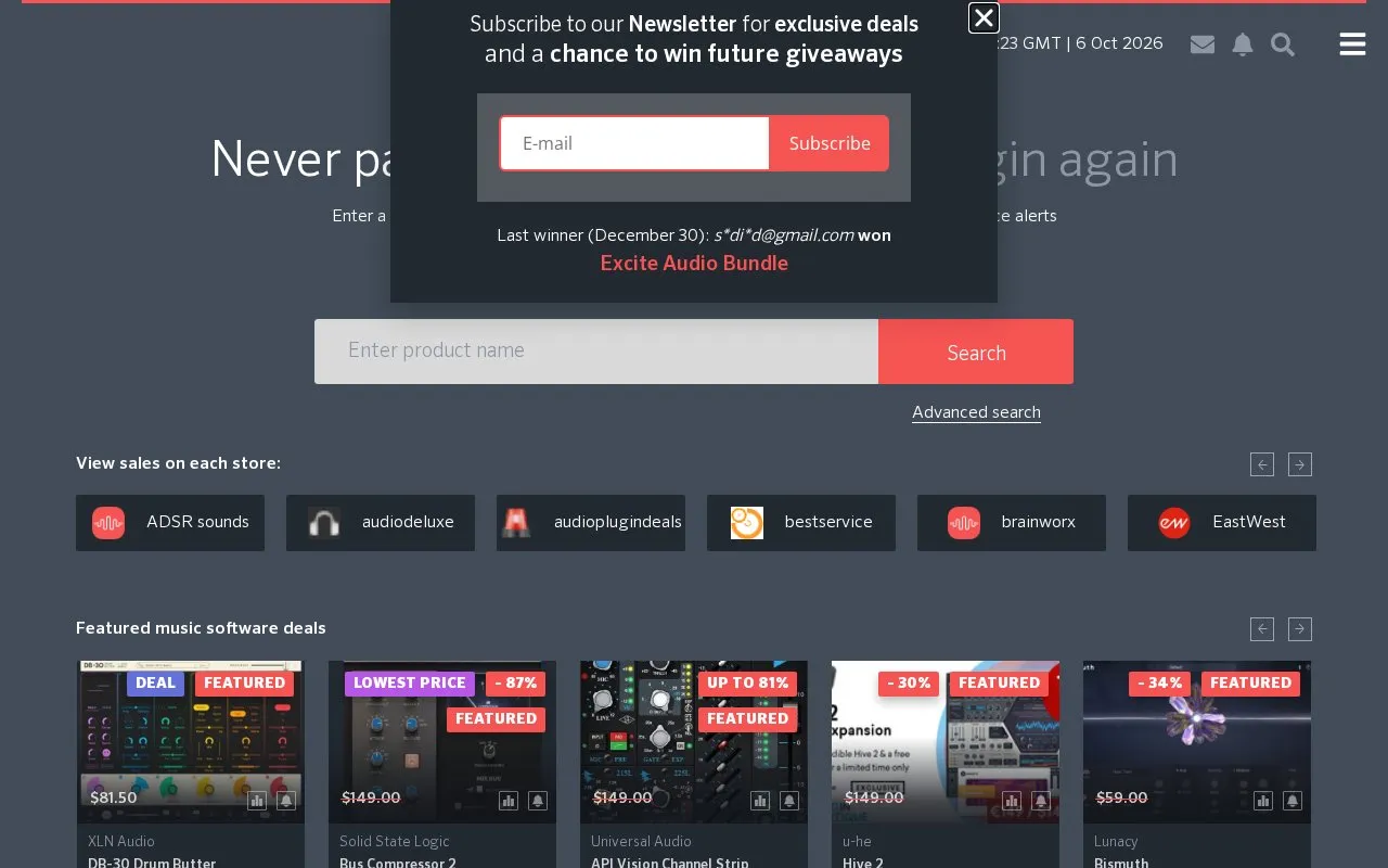 Music Software Deals homepage screenshot