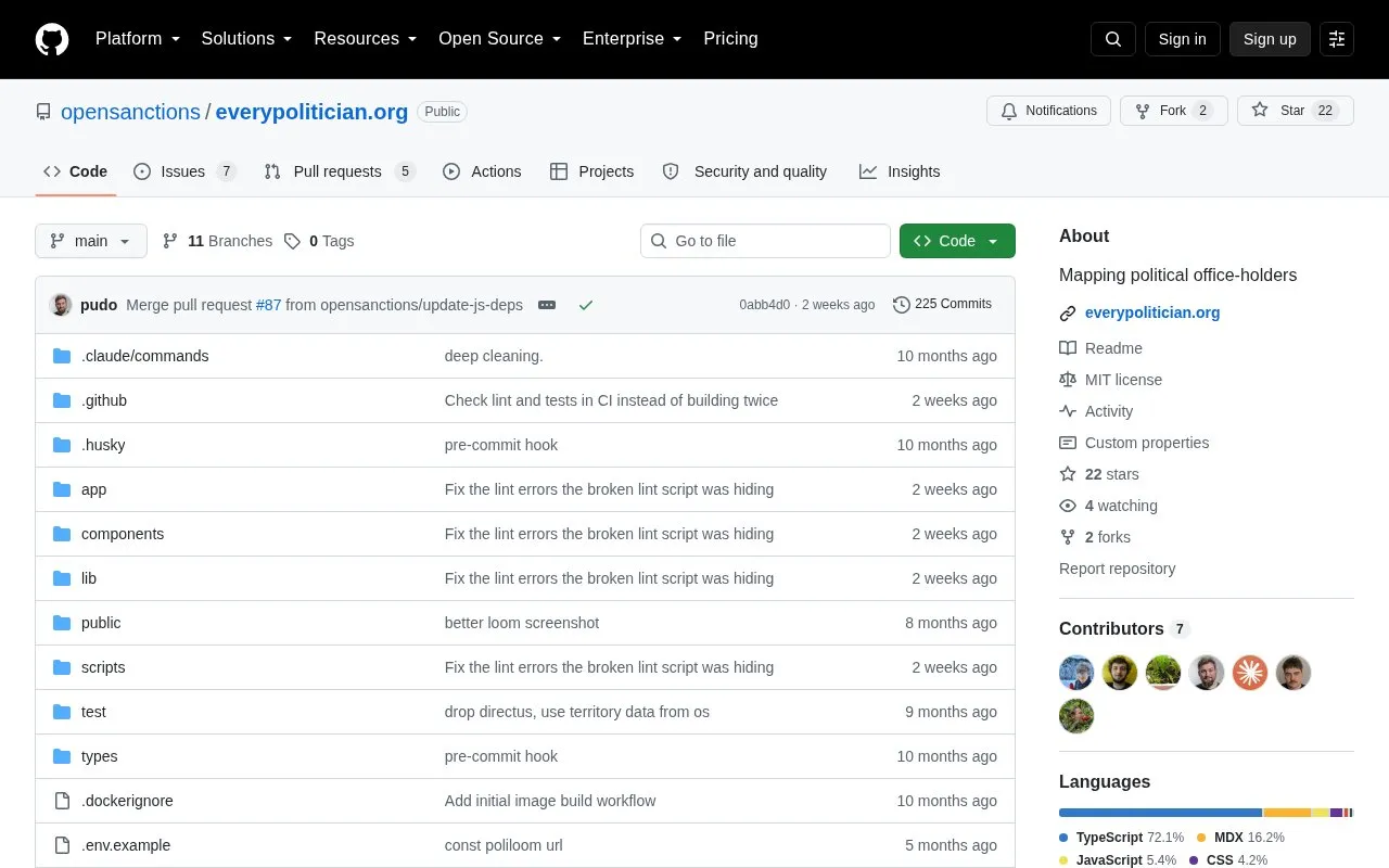 Everypolitician.org homepage screenshot