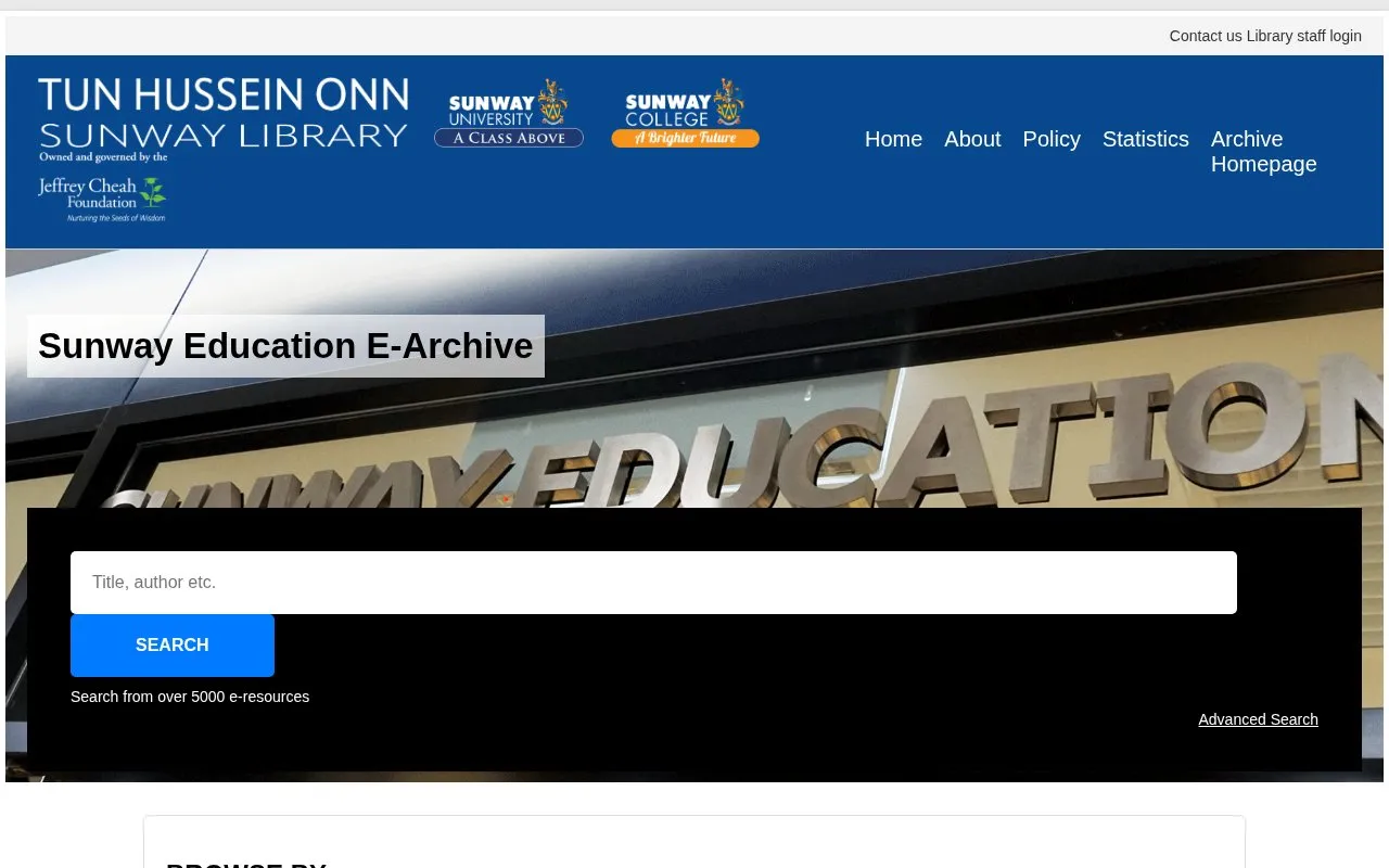 Sunway University Institutional Repository homepage screenshot