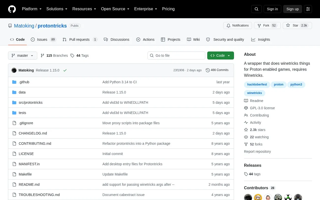 ProtonTricks homepage screenshot