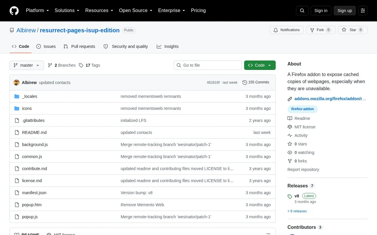 Resurrect Pages Fork homepage screenshot
