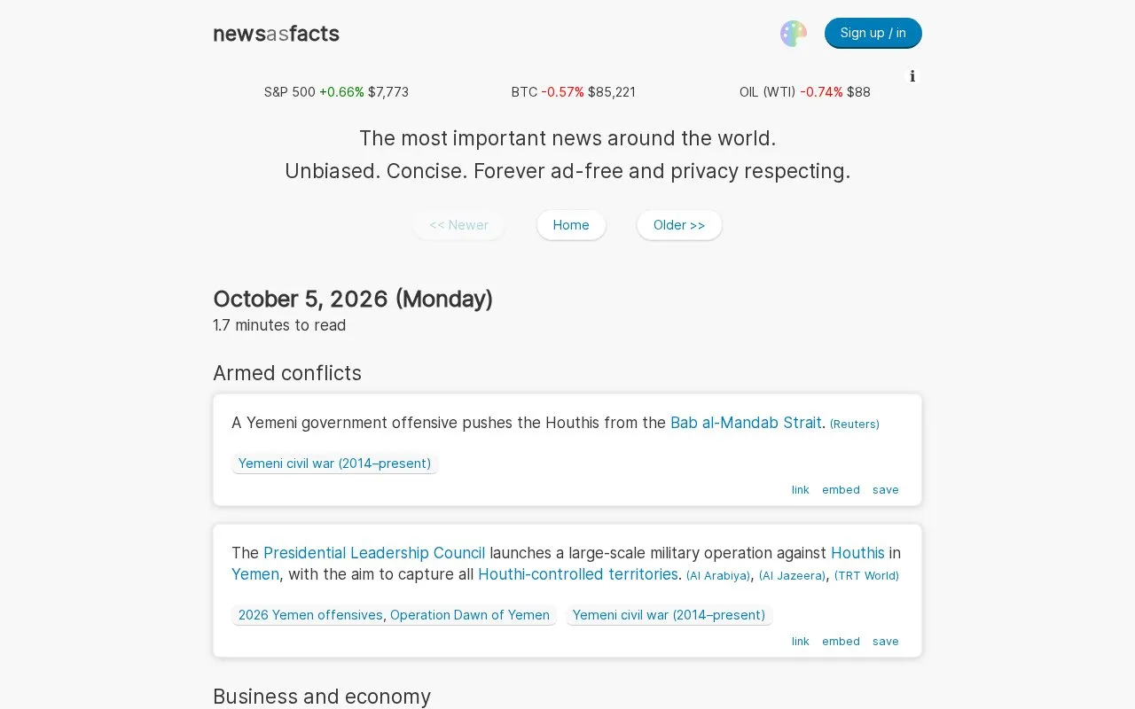 News as Facts homepage screenshot