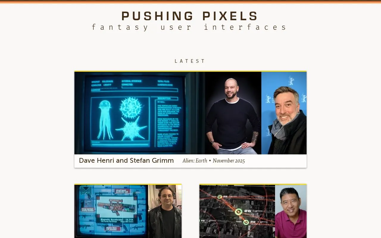 Pushing Pixels homepage screenshot