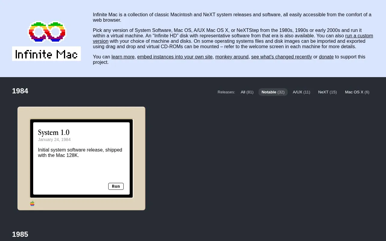 InfiniteMac homepage screenshot