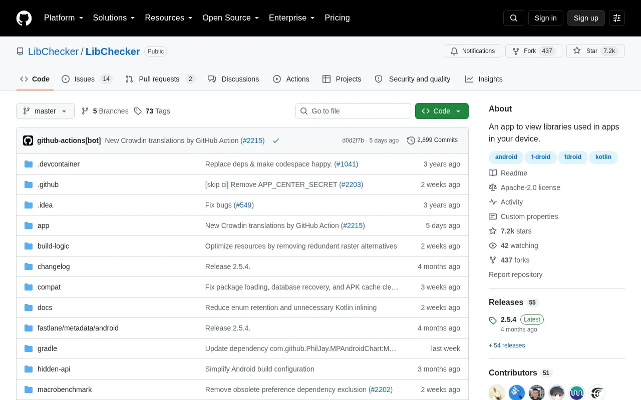 LibChecker homepage screenshot