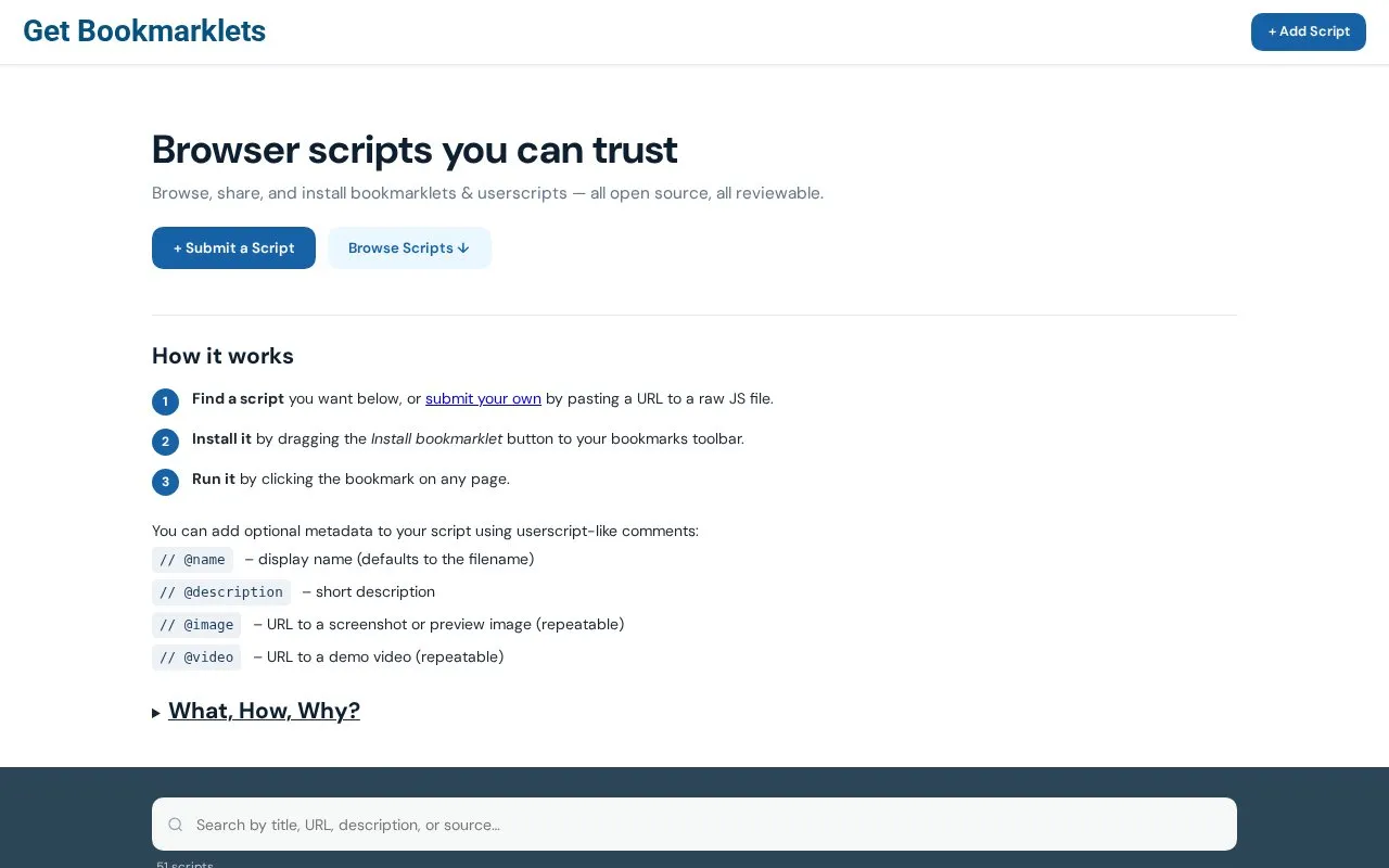 Get Bookmarklets homepage screenshot