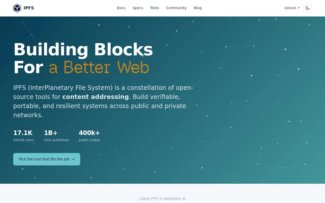 IPFS homepage screenshot