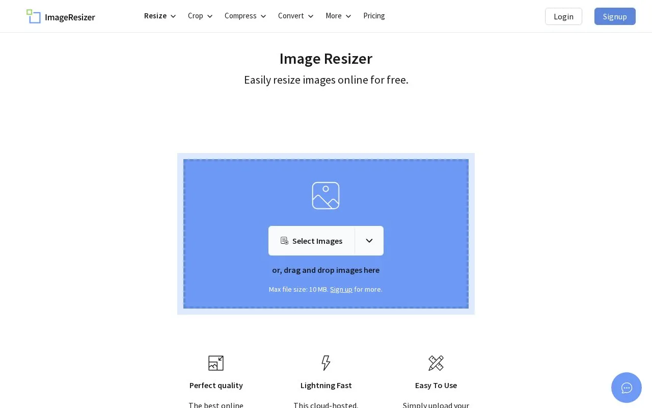 ImageResizer homepage screenshot