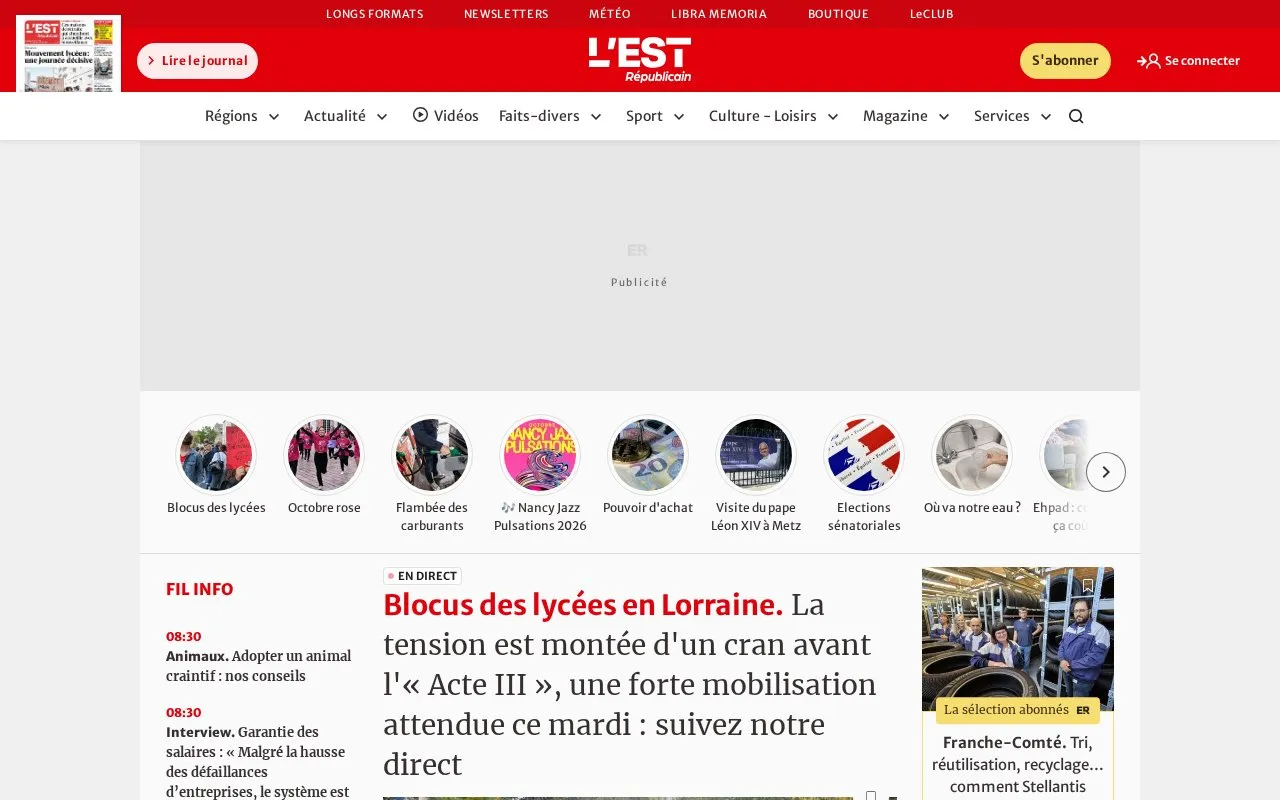 L'Est Républicain homepage screenshot