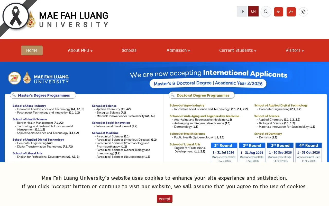 Mae Fah Luang University homepage screenshot