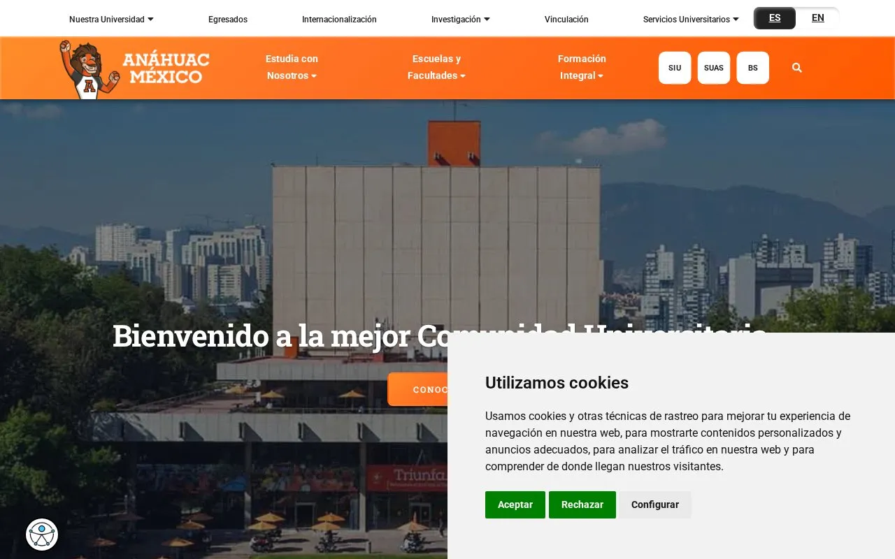 Universidad Anahuac homepage screenshot
