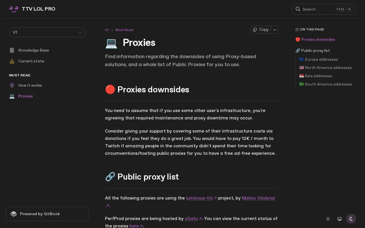 Proxies homepage screenshot