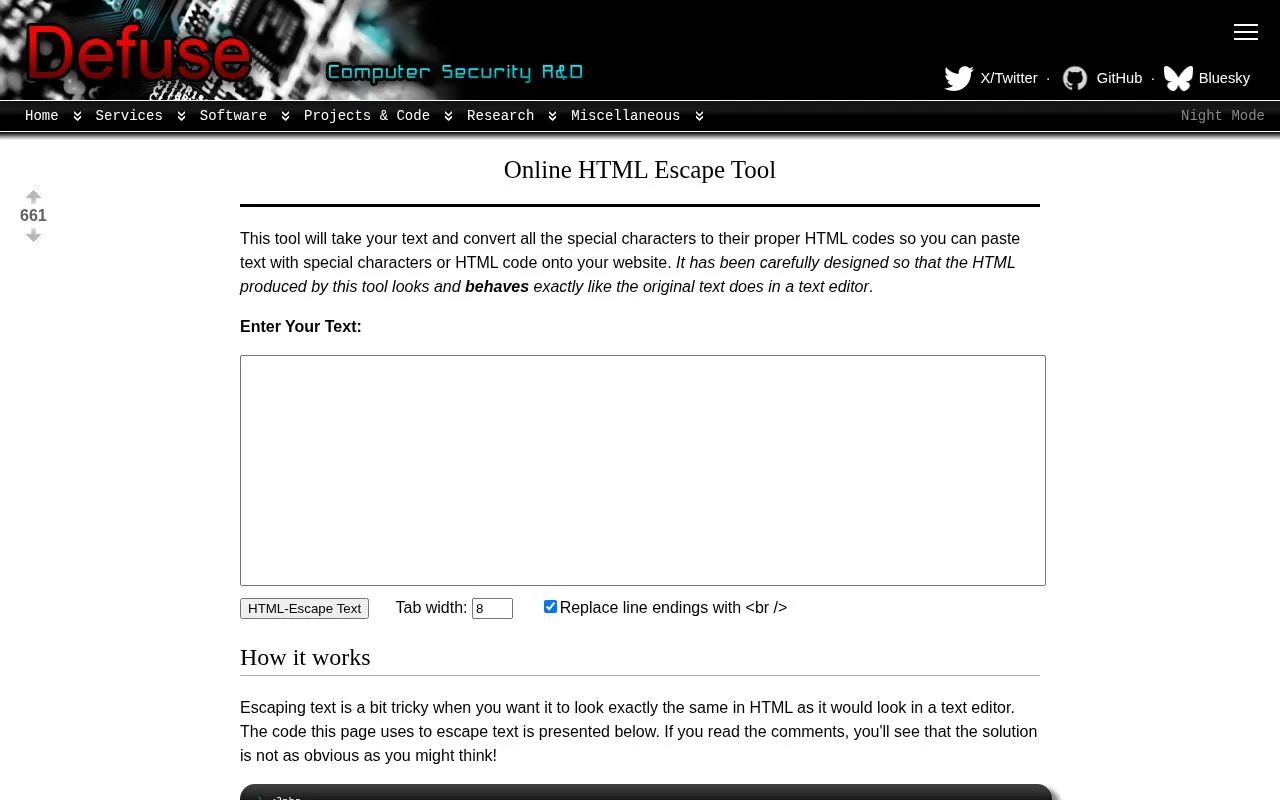 HTML Sanitizer Tool homepage screenshot