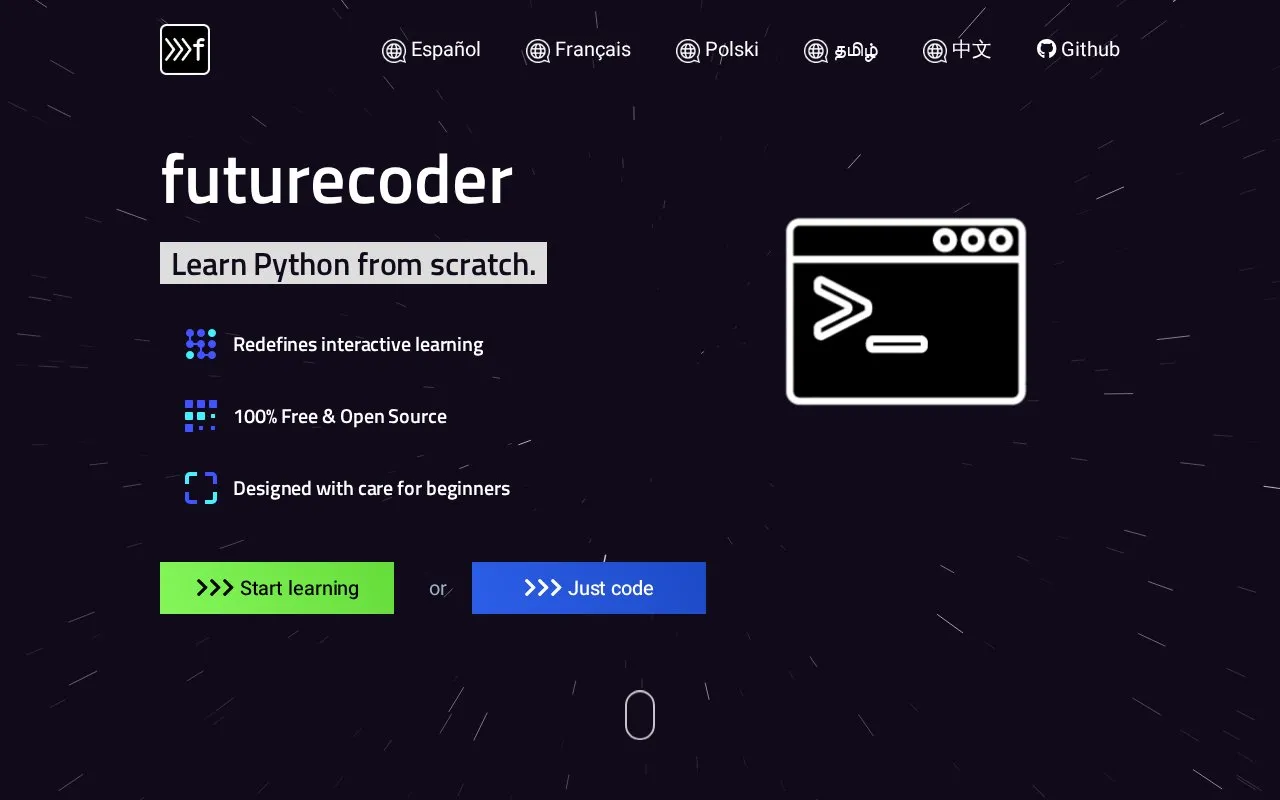 FutureCoder homepage screenshot