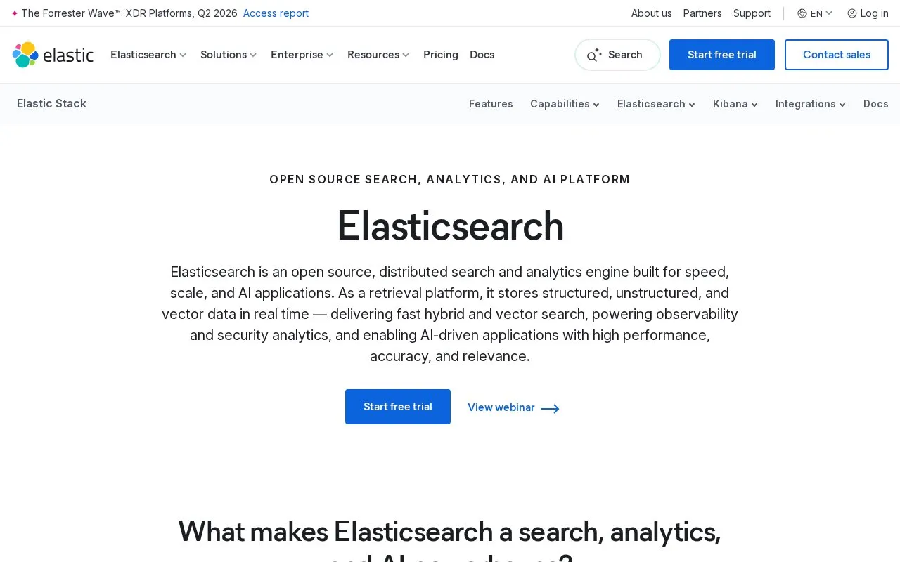 ElasticSearch homepage screenshot