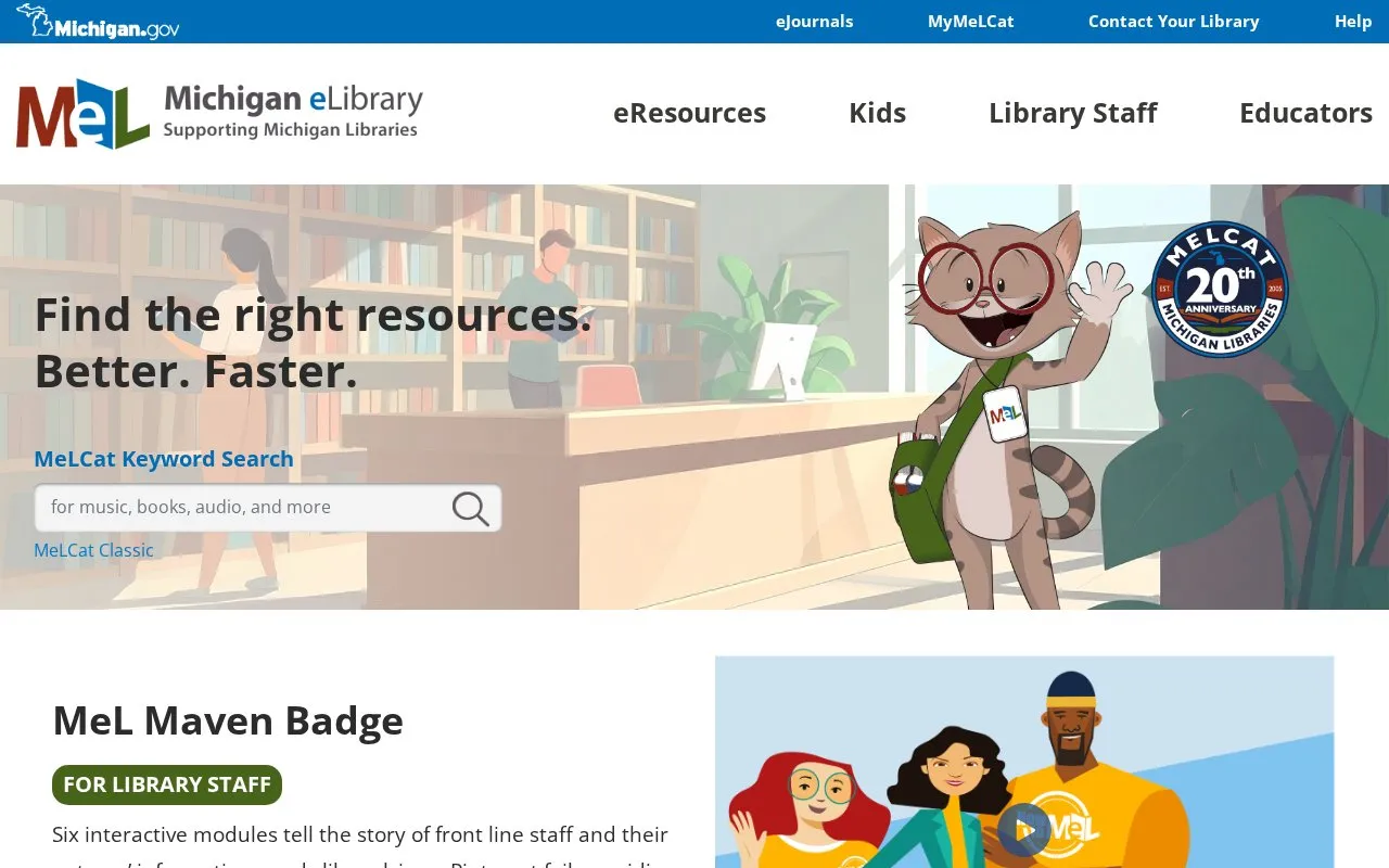 Michigan eLibrary homepage screenshot