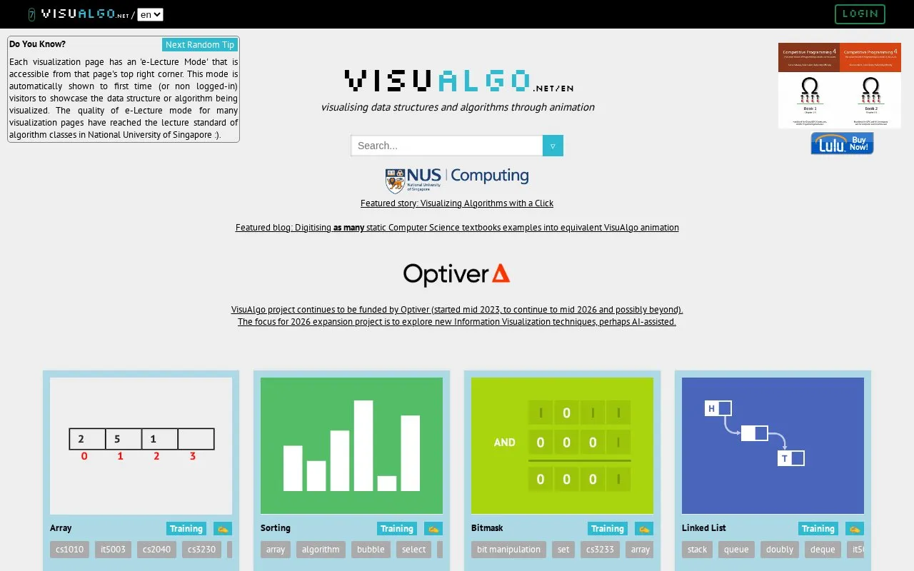 VisuAlgo homepage screenshot