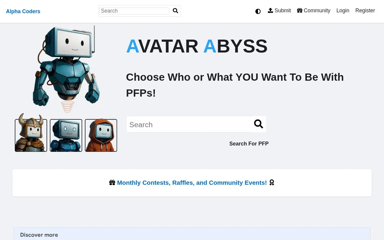 Alphacoders Avatars homepage screenshot