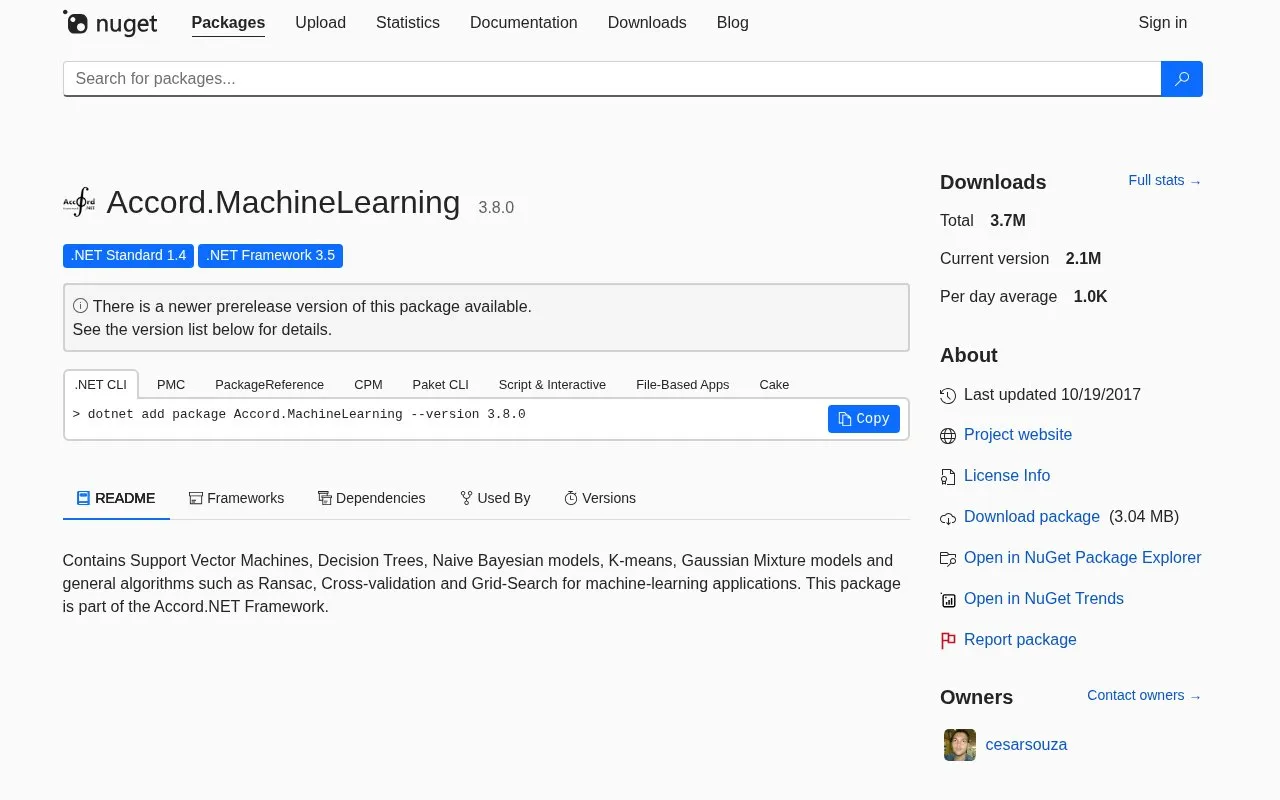 Accord.MachineLearning homepage screenshot