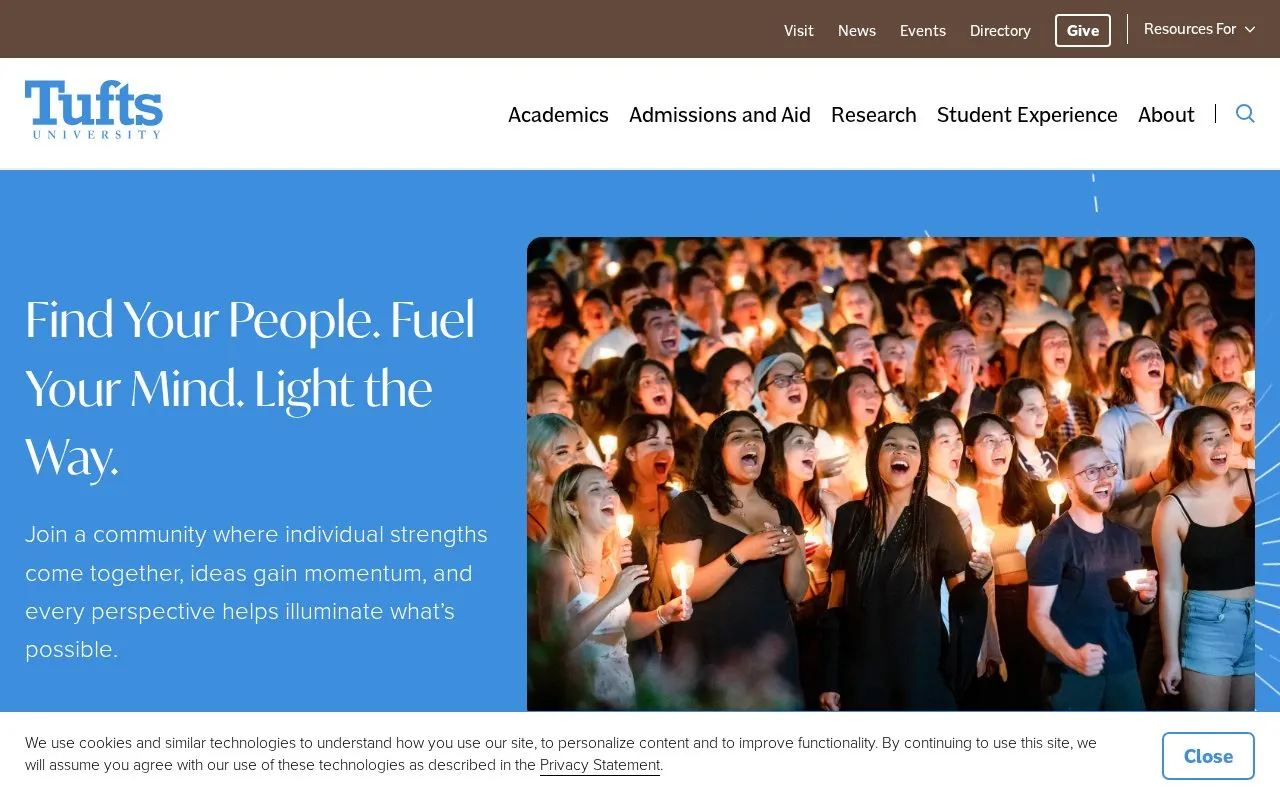 Tufts University homepage screenshot