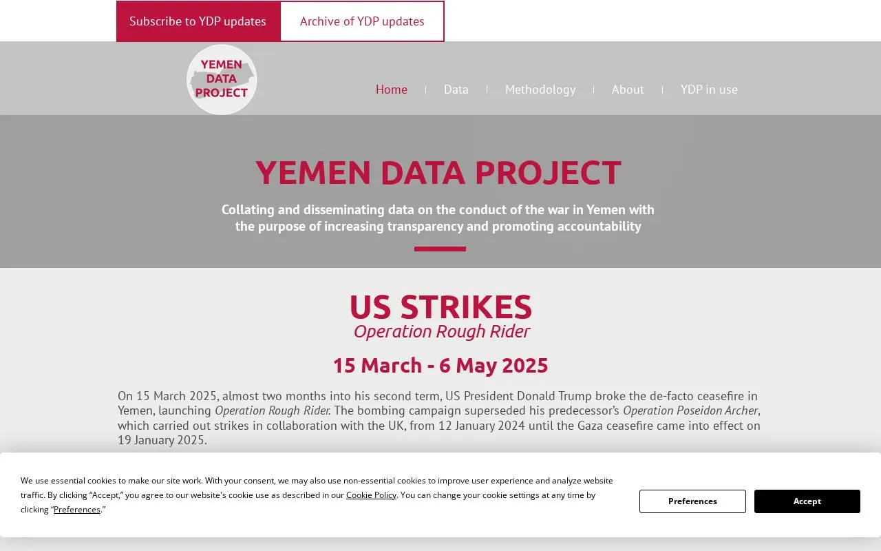 Yemen Data Project homepage screenshot