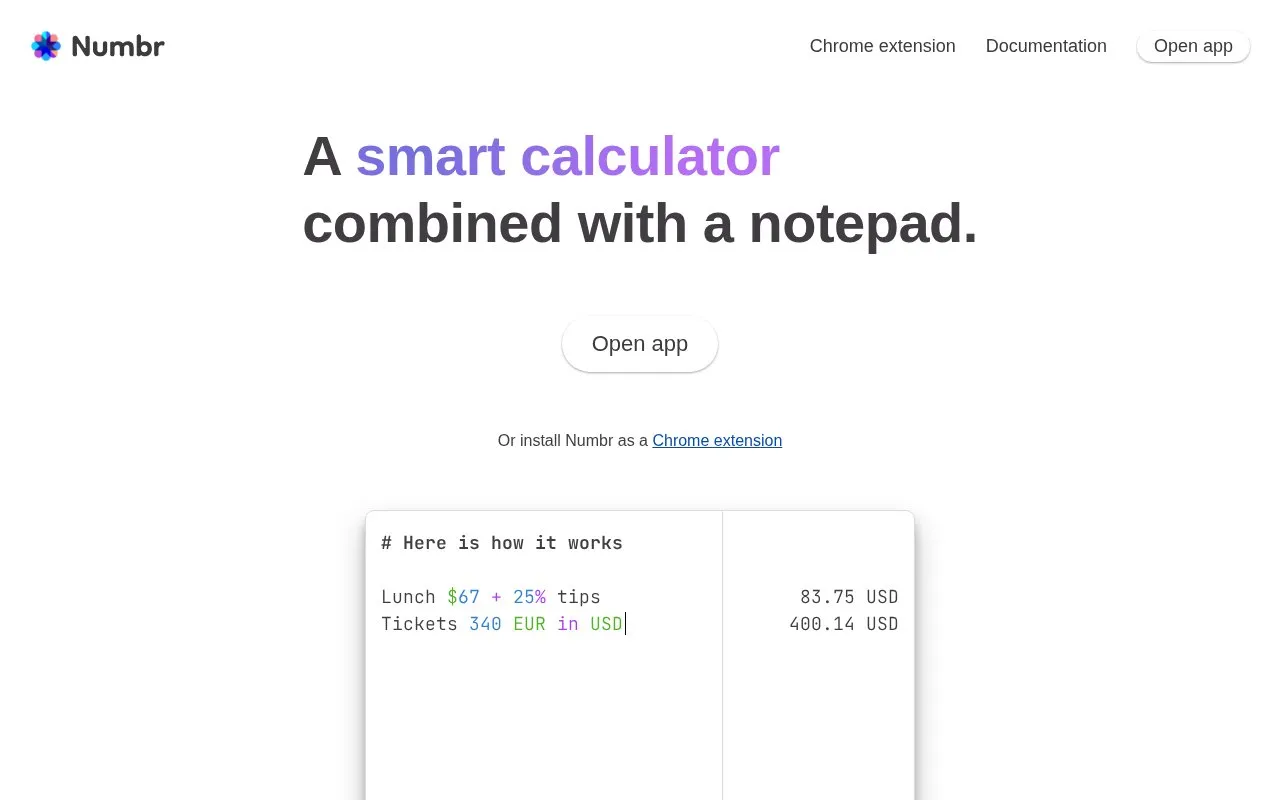 Numbr homepage screenshot