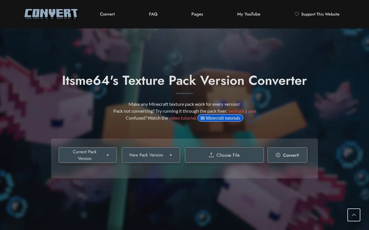 ConvertMCPack homepage screenshot